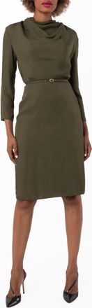 Bally Military Green Cowl-Neck Belted Midi Dress, Brand Size 40 ( US Size 6 )