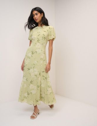 Nobody's Child Sage Floral Chiffon Juno Maxi Dress
