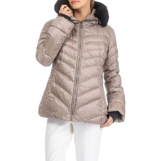 Gorski Apres-Ski Chevron Parka with Detachable Toscana Lamb Hood Trim in Stone/black at Nordstrom, Size X-Small