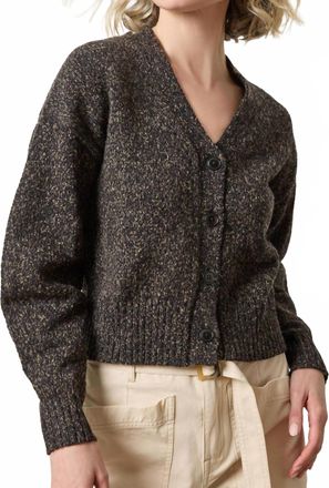 Lilla P Marled V-Neck Cardigan In Black Marl