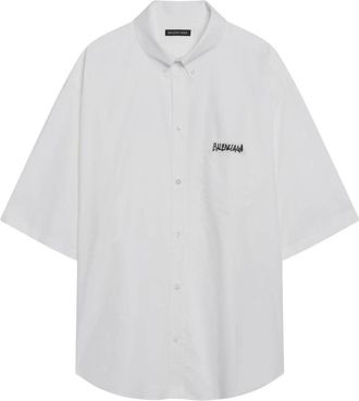 Balenciaga S/S Large Fit Shirt - Heren - Korte mouwen Overhemden - Wit - L - Katoen - Overhemden
