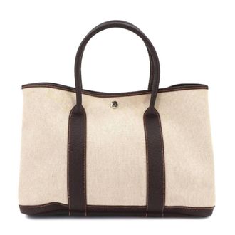 Herm&egrave;s Marron Natural Toile H Leather Handbag Tote Bag (Pre-Owned)