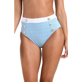 L'agence Vanessa Colorblock High Waist Bikini Bottoms in Powder Blue at Nordstrom, Size X-Large