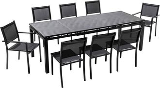 Oviala Mesa de jard&iacute;n extensible y 8 sillas de aluminio gris