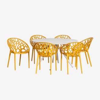 Sklum Sklum - Set De Mesa Redonda En Aluminio (&oslash;125 Cm) Valerie Y 6 Sillas De Jard&iacute;n Ores