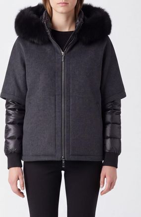Moorer Cappotto corto in lana e cashmere con cappuccio in shearling