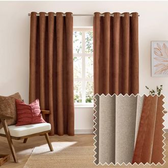 furn. Verso Suede-Look 100% Blackout Eyelet Curtain Pair in Orange | Size: 183 cm width x 229 cm drop
