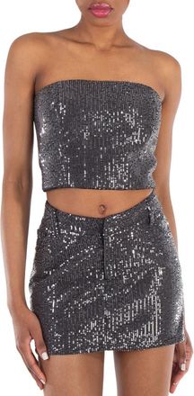 Rotate Ladies Black Sequin-Embellished Strapless Crop Top, Brand Size 38 (US Size Size 4)