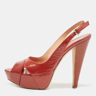 Sergio Rossi Orange Patent Leather Peep Toe Platform Slingback Sandals