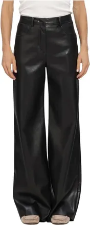 Marc Cain Broeken, Dames, Zwart, M, Leer, Warri Wide Broeken
