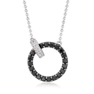 Ross-Simons Black Spinel and. Diamond Circle Clasp Necklace in Sterling Silver