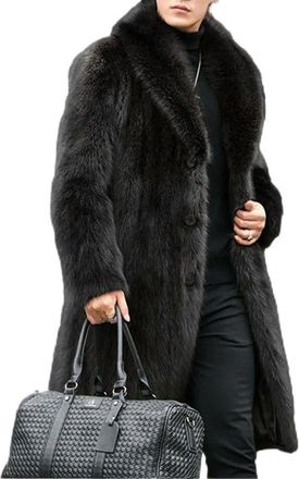 Generic Long Faux Fur Coat For Men Winter Fluffy Thick Mink Style Trench Coat Soft Warm Outerwear Fashion Jacket Black 4X-Large