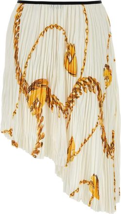 Burberry Chain-Print Pleated Skirt - White