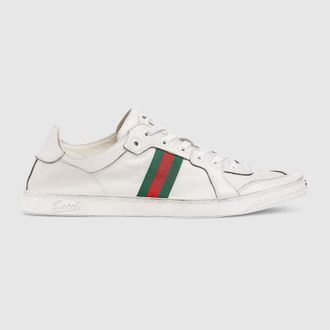 Gucci Mens Stretch Low-top Sneaker, White, Leather
