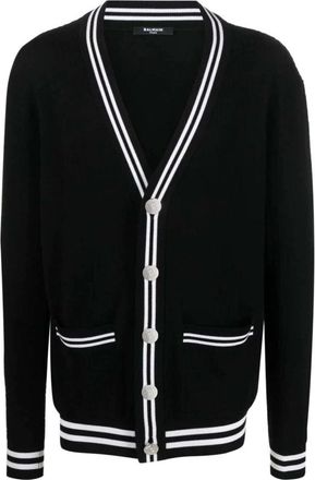 Balmain Contrasterende-trim V-hals Cardigan - Heren - Vesten - Zwart - XL - Wol - Truien & Vesten