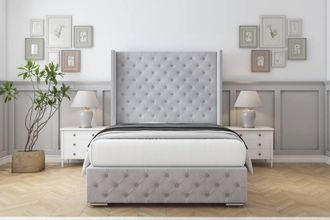 Sloomy Arundel Naples Frame-Mattress - 50 Upholstered Wingback Headboard in Silver | Size: Super King