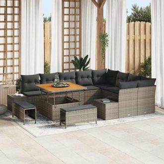 vidaXL Vidaxl - Conjunto De Sof&aacute; De Jard&iacute;n Con Coj&iacute;n 12 Pcs Gris Gris Oscuro