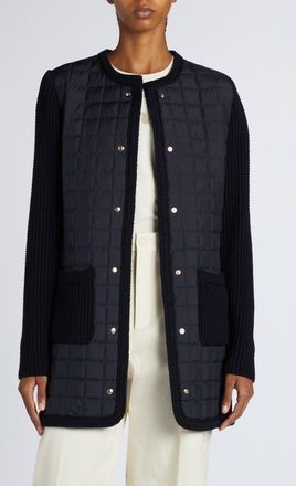 Moncler Quilted Down & Wool Knit Cardigan in Navy Blue at Nordstrom, Size Medium