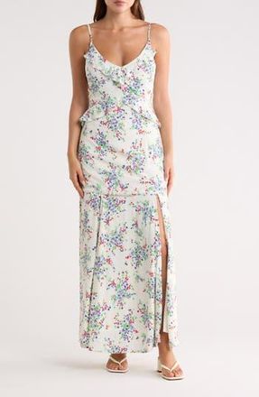 Lovestitch Ruffle V-Neck Maxi Dress in Ivory/Violet at Nordstrom Rack, Size X-Small