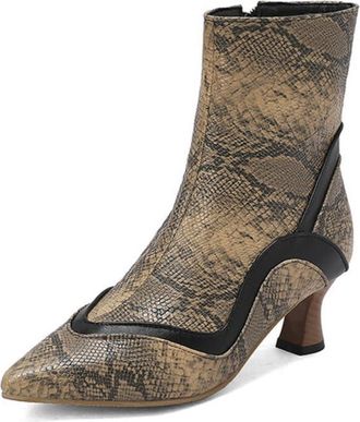 Generic Womens Pointed Toe Ankle Boots Contrast Panel Kitten Heel Snakeskin Crocodile Pattern Cushioned Insole Non-Slip Outsole Party Daily Evening Shoes,Brow