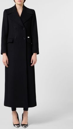 Philipp Plein Cappotto lungo doppiopetto in lana con stampa Skull e cristalli