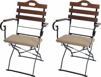 Hhg [nunca Usado] Juego De 2 Sillas De Jard&iacute;n Hhg-122, Silla Plegable, Silla De Jard&iacute;n, Calidad Gastron&oacute;mica, Acacia, Marr&oacute;n Claro, Tapizado Color Arena