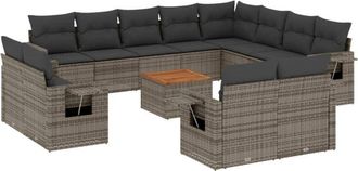 vidaXL Set Sof&aacute;s De Jard&iacute;n Con Cojines 13 Piezas Rat&aacute;n Sint&eacute;tico Gris Vidaxl