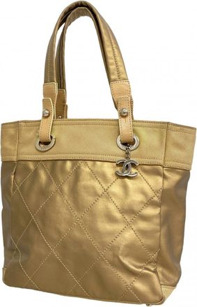 Chanel Beige Gold Coated Canvas Tote Bag (Pre-Owned)