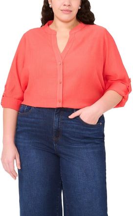 Halogen Textured Utility Shirt in Deep Sea Coral at Nordstrom Rack, Size 2X