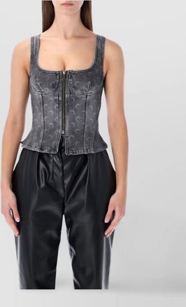 Marine Serre denim bustier top scoop neck