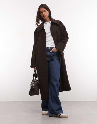 Noisy May cappotto oversize con spalle scese midi in cioccolato-Marrone