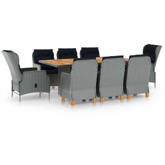 vidaXL Set Comedor Jard&iacute;n 9 Pzas Y Cojines Rat&aacute;n Sint&eacute;tico Gris Claro Vidaxl