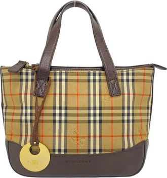 Burberry Beige Brown Canvas Leather Handbag Tote Bag (Pre-Owned)