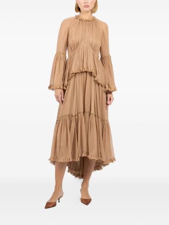 Zimmermann Hypnotic asymmetric-hem midi dress - women - Viscose - 3 - Neutrals