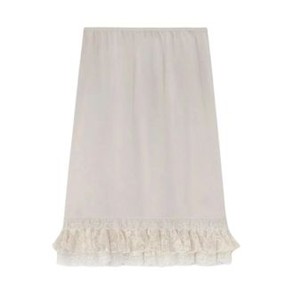 Ganni Vloeiende satijnen rok tot op de knie met ruches - Dames - Rokken - Beige - Maat: XS Satijn