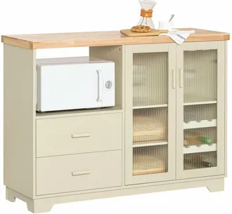 SoBuy Aparador Cocina Para Microonda Buffet Para Comedor Entrada Sal&oacute;n Con 2 Puertas 2 Cajones Y 1 Compartimento Abierto Beige 120 X 40 X 90 Cm Fsb81-mi Sob