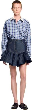 Sandro Short denim ruffled skirt in Deep Blue at Nordstrom, Size 42 Eu