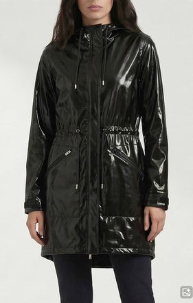Noize Sibil-V Hooded Water Resistant Coated Vinyl Raincoat in Black Vinyl at Nordstrom, Size X-Small