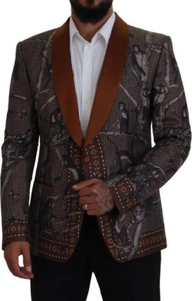 Dolce & Gabbana Mens Bronze Monkey Print Silk Slim Jacket Blazer Clothing