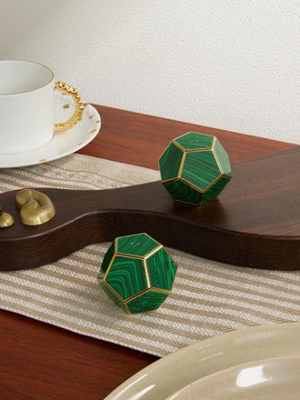 L'OBJET Pentagon Spice Jewels Malachite and Gold-Plated Salt and Pepper Shakers