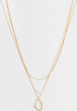 Orelia Collana a 3 fili con perle sintetiche e ciondoli ovali placcata oro 18 ct