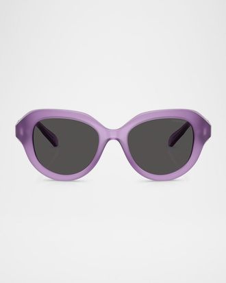 Swarovski SK6037 Crystal-Hinge Round Plastic Sunglasses