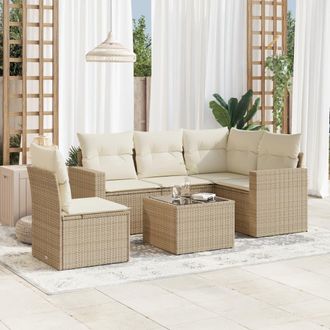 vidaXL Juego De Sof&aacute;s Jard&iacute;n Con Cojines 6 Pzas Rat&aacute;n Sint&eacute;tico Beige Vidaxl