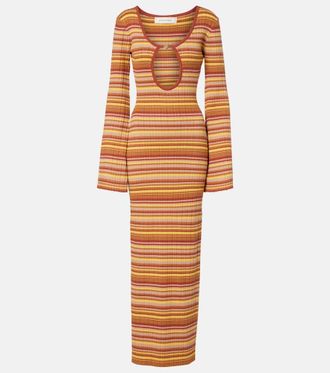 Bananhot Rey cutout ribbed-knit striped maxi dress