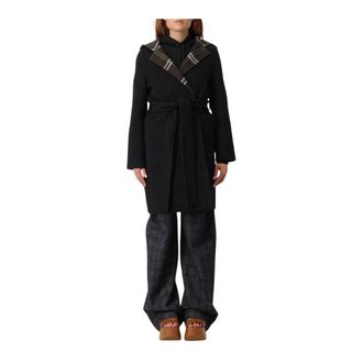 Burberry Belted Coats, female, Black, S, Hooded Coat