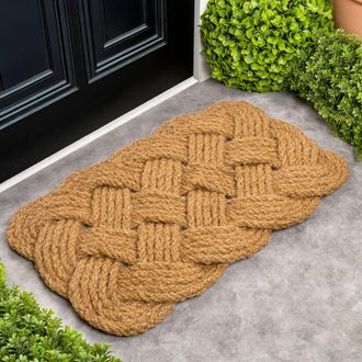 Jonathan Y Designs Maeve Classic Coastal Scalloped Basketweave Coir Indoor/Outdoor DoorMat in Natural at Nordstrom