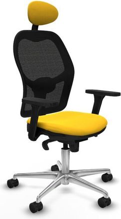 Piqueras y Crespo Piqueras Y Crespo - Jorquera Sincro Malla Negra Similpiel Amarillo Brazos 3d Base Aluminio Cabecero Fijo Ruedas 65mm Nailon