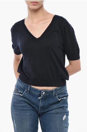 Cruna Cotton-Silk Blend V-Neck Top ELSA size 40