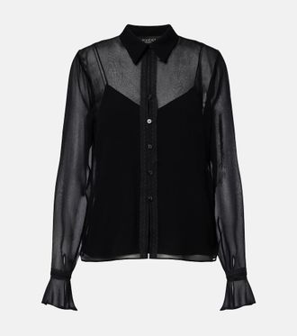 Gucci Lace-trimmed silk georgette shirt