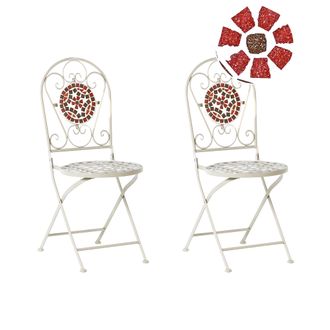 Beliani Beliani - Conjunto De 2 Sillas De Balc&oacute;n Exterior Metal Estilo Vintage Mosaico Plegable Blanco Spello